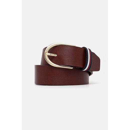 Tommy Hilfiger pasek skórzany damski kolor bordowy AW0AW16596 ze sklepu ANSWEAR.com w kategorii Paski damskie - zdjęcie 174703175