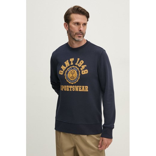 Gant bluza męska kolor granatowy z nadrukiem 2015069 ze sklepu ANSWEAR.com w kategorii Bluzy męskie - zdjęcie 174703806