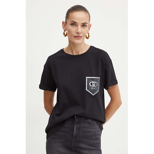 Liu Jo t-shirt bawełniany damski kolor czarny WF4177 JS923 ze sklepu ANSWEAR.com w kategorii Bluzki damskie - zdjęcie 174704068