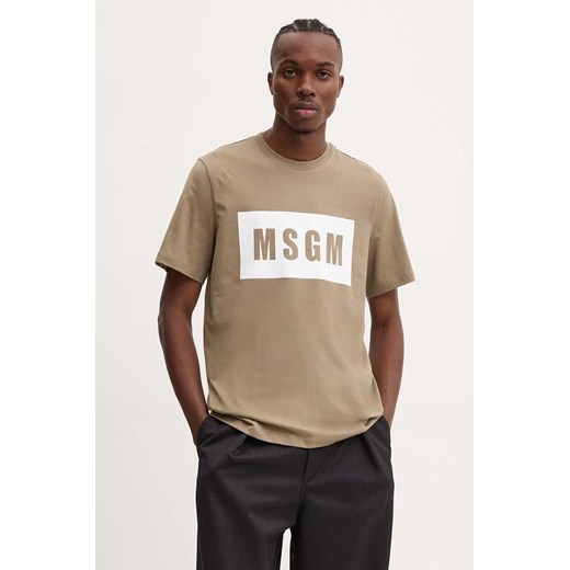 MSGM t-shirt bawełniany męski kolor zielony z nadrukiem 3740MM520.247798 ze sklepu ANSWEAR.com w kategorii T-shirty męskie - zdjęcie 174704206