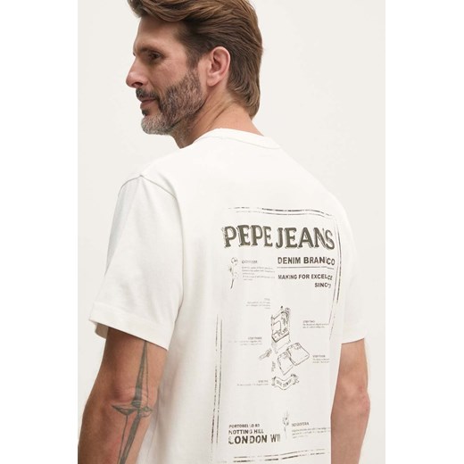 Pepe Jeans t-shirt bawełniany AUSTIN męski kolor biały z nadrukiem PM509631 ze sklepu ANSWEAR.com w kategorii T-shirty męskie - zdjęcie 174704485