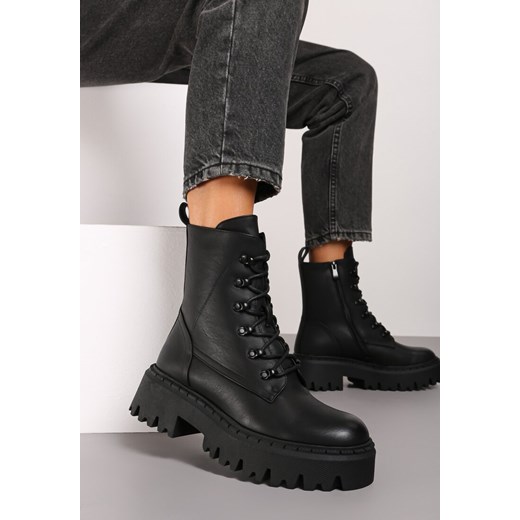 Czarne Masywne Botki Trapery na Platformie w Stylu Militarnym Verola ze sklepu born2be.pl w kategorii Workery damskie - zdjęcie 174705908