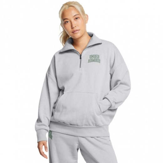 Damska bluza dresowa nierozpinana bez kaptura Under Armour UA Icon Hwt Terry Os Qz - szara ze sklepu Sportstylestory.com w kategorii Bluzy damskie - zdjęcie 174707559