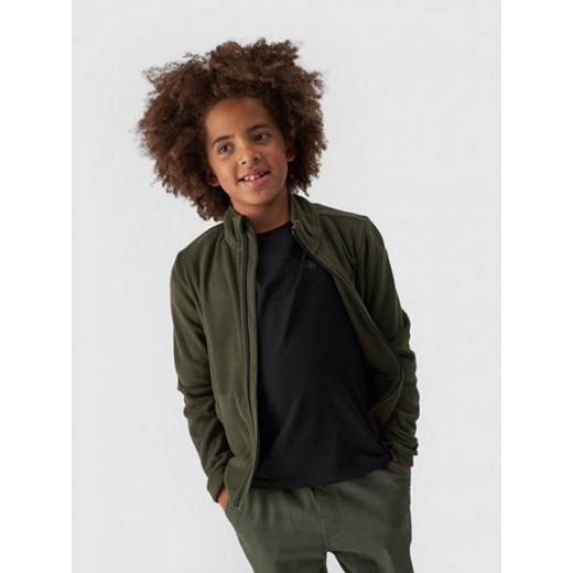 Chłopięcy polar rozpinany bez kaptura 4F 4FJWMM00TFLEM245 - khaki ze sklepu Sportstylestory.com w kategorii Bluzy chłopięce - zdjęcie 174708945