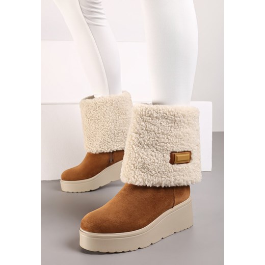 Renee botki beżowe casualowe na koturnie 