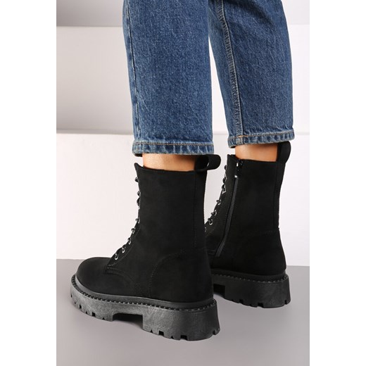 Czarne Sznurowane Botki na Platformie w Stylu Workerów Erisandre Renee 36 renee.pl okazja