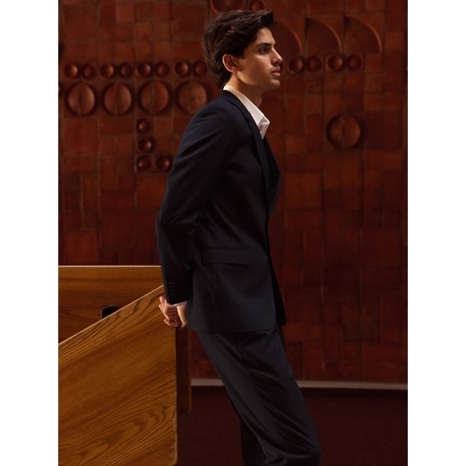 Reserved - Marynarka slim fit w tenisowy prążek - granatowy Reserved 52 Reserved