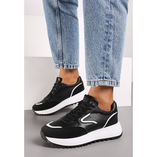 Czarne Płaskie Sneakersy z Geometrycznym Zdobieniem Erithine ze sklepu born2be.pl w kategorii Buty sportowe damskie - zdjęcie 174721947