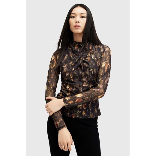 AllSaints bluzka TIA MESH TOP damska kolor czarny wzorzysta W126JB ze sklepu ANSWEAR.com w kategorii Bluzki damskie - zdjęcie 174722727