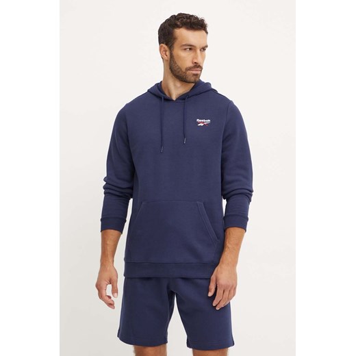 Reebok bluza męska kolor granatowy z kapturem z aplikacją 100202877 ze sklepu ANSWEAR.com w kategorii Bluzy męskie - zdjęcie 174722796