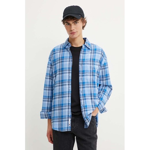 Tommy Jeans koszula bawełniana męska kolor niebieski relaxed z kołnierzykiem klasycznym DM0DM19532 ze sklepu ANSWEAR.com w kategorii Koszule męskie - zdjęcie 174722935