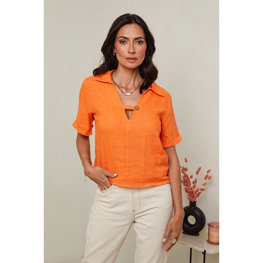 Le Monde du Lin Lniana bluzka w kolorze pomarańczowym ze sklepu Limango Polska w kategorii Bluzki damskie - zdjęcie 174725075