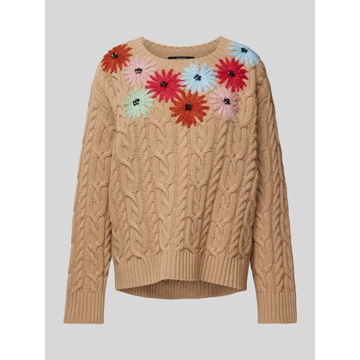 Sweter z dzianiny z wełny z kwiatowymi aplikacjami ze sklepu Peek&Cloppenburg  w kategorii Swetry damskie - zdjęcie 174726697