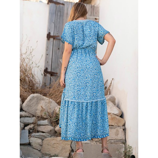 Sukienka Isla Bonita By Sigris niebieska midi w abstrakcyjnym wzorze rozkloszowana 