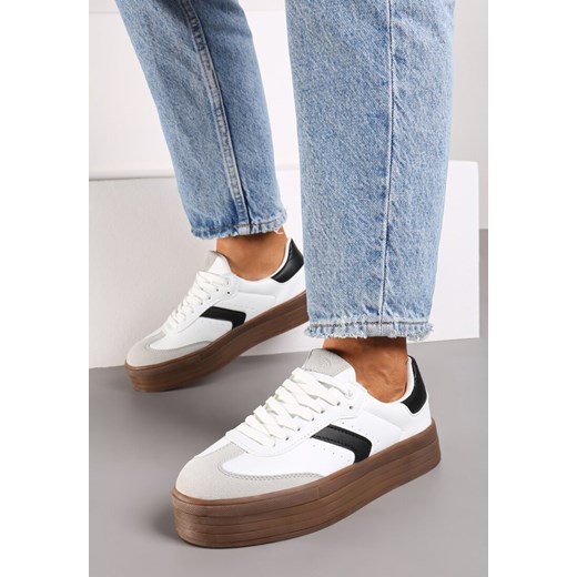 Białe Sneakersy na Niskiej Platformie z Ekozamszowymi Wstawkami Irisca ze sklepu renee.pl w kategorii Buty sportowe damskie - zdjęcie 174728569