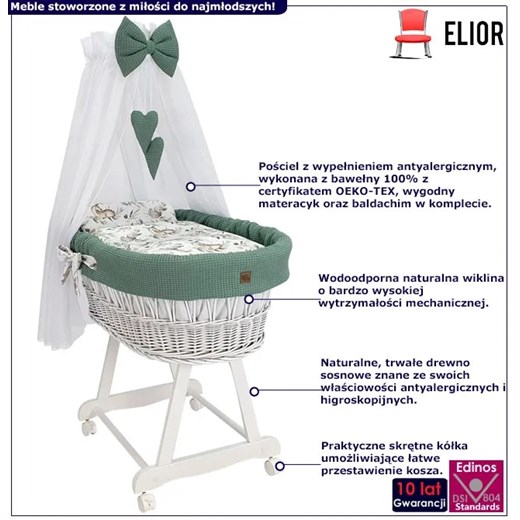 Zielony zestaw łóżeczko kosz Mojżesza dla niemowlaka - Loveso 6X Elior One Size promocja Edinos.pl