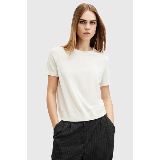 AllSaints t-shirt wełniany BERN kolor biały W108KB ze sklepu ANSWEAR.com w kategorii Bluzki damskie - zdjęcie 174738915