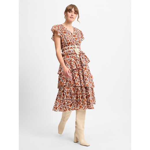 Marie Lund Sukienka damska Kobiety Bawełna koniakowy wzorzysty ze sklepu vangraaf w kategorii Sukienki - zdjęcie 174741526