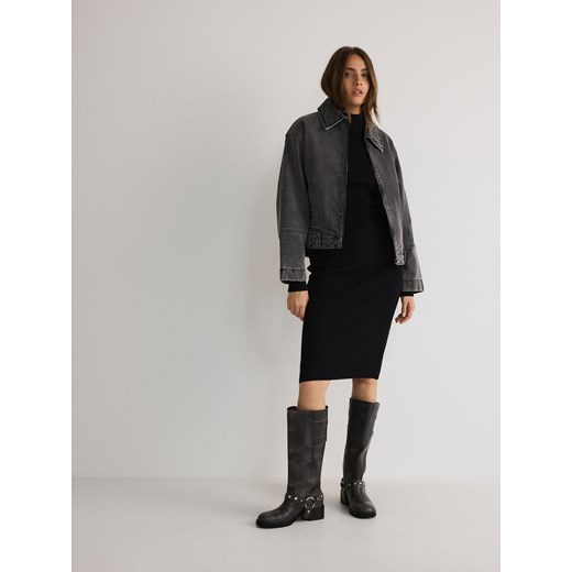 Reserved - Prążkowana sukienka midi z półgolfem - czarny Reserved S Reserved