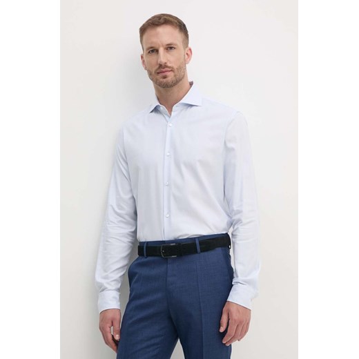 Joop! koszula bawełniana męska kolor niebieski slim z kołnierzykiem włoskim 30043593 ze sklepu ANSWEAR.com w kategorii Koszule męskie - zdjęcie 174743536