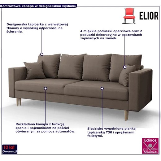 Jasnobrązowa sofa rozkładana - Diamante Elior One Size okazja Edinos.pl