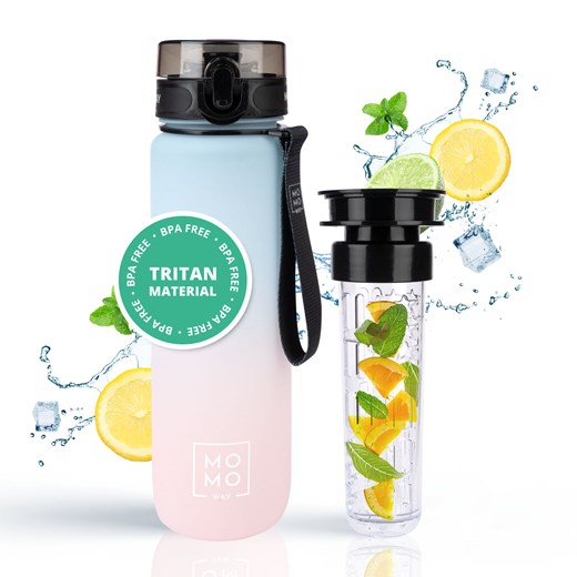 Butelka na wodę MOMO WAY niebiesko - różowa | idealna na podróż | BPA free | Tritan ze sklepu Sklep SOXO w kategorii Bidony i butelki - zdjęcie 174751375