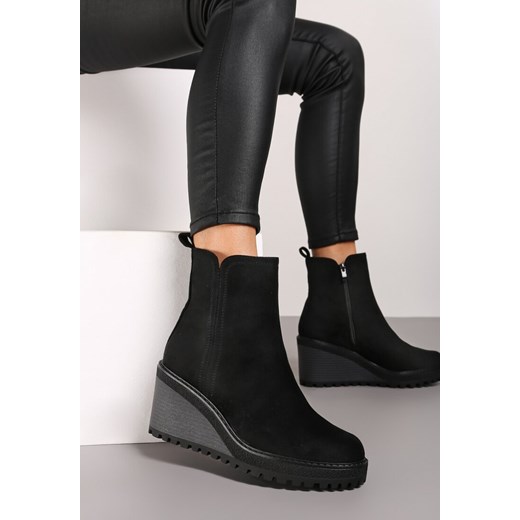 Born2be botki casual czarne na koturnie 