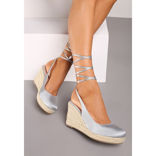 Szare Sandały Espadryle z Satynową Cholewką i Plecionym Koturnem Manolla ze sklepu renee.pl w kategorii Espadryle damskie - zdjęcie 174752135