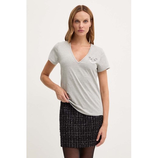 Pinko t-shirt bawełniany damski kolor szary 100372 A24E ze sklepu ANSWEAR.com w kategorii Bluzki damskie - zdjęcie 174758586