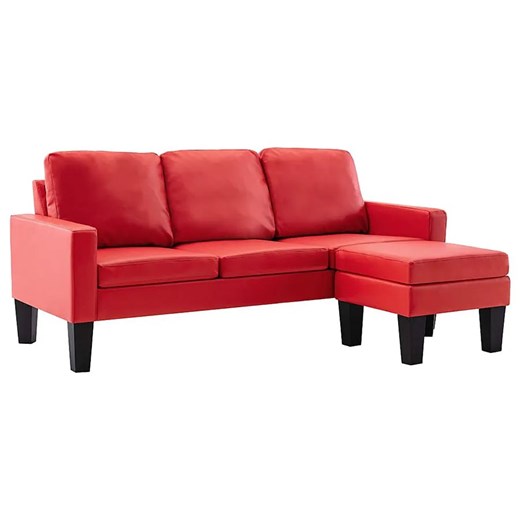 3-osobowa sofa z ekoskóry z podnóżkiem czerwona - Lencor 4Q ze sklepu Edinos.pl w kategorii Sofy i kanapy - zdjęcie 174763757