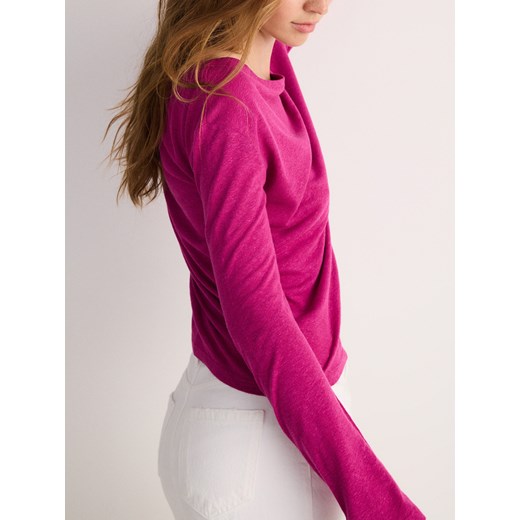 Reserved - Dzianinowy longsleeve z dodatkiem lnu - fuksja Reserved XL Reserved