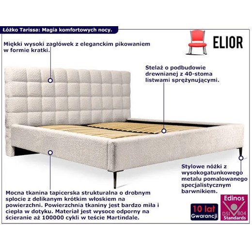 Kremowe łóżko tapicerowane na nóżkach Tarissa - 3 rozmiary Elior One Size Edinos.pl