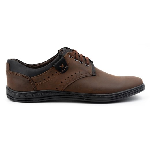 Polbut Buty męskie skórzane casual 402H ciemno brązowe ze sklepu ButyModne.pl w kategorii Półbuty męskie - zdjęcie 174767459