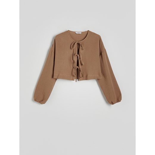 Reserved - Bluzka z wiązaniem - brązowy Reserved L Reserved