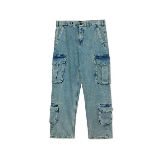 Cropp - Jeansy baggy z kieszeniami cargo - niebieski Cropp 28/32 Cropp