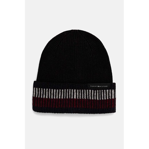 Tommy Hilfiger czapka wełniana kolor czarny wełniana AM0AM12751 ze sklepu ANSWEAR.com w kategorii Czapki zimowe męskie - zdjęcie 174779197