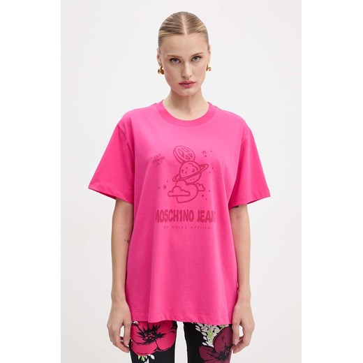 Moschino Jeans t-shirt bawełniany damski kolor różowy A0704 8733 ze sklepu ANSWEAR.com w kategorii Bluzki damskie - zdjęcie 174780086