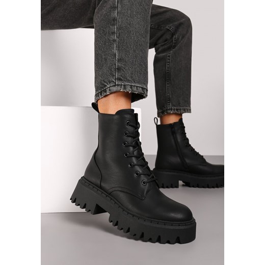 Czarne Sznurowane Botki na Platformie w Stylu Workerów Sairene ze sklepu renee.pl w kategorii Workery damskie - zdjęcie 174789276