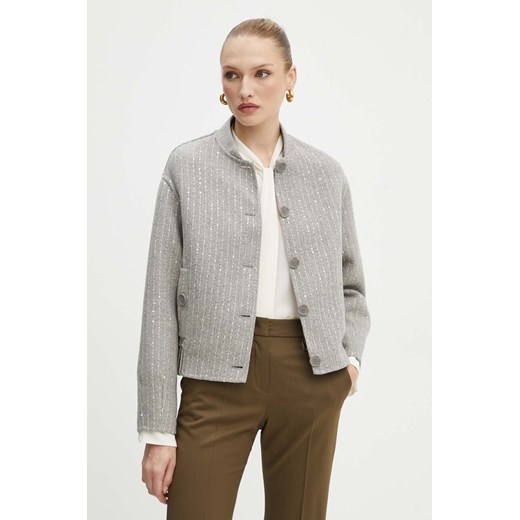 Twinset kurtka wełniana kolor szary przejściowa oversize 242TP2051 ze sklepu ANSWEAR.com w kategorii Kurtki damskie - zdjęcie 174789517
