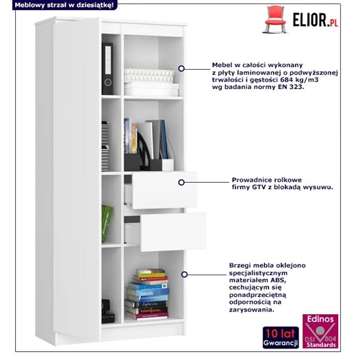 Biały regał na książki z szufladami - Avera 3X Elior One Size Edinos.pl
