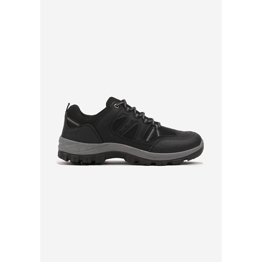 Czarne Płaskie Buty Trekkingowe z Geometrycznym Wzorem i Sznurowaniem Saiva ze sklepu born2be.pl w kategorii Buty trekkingowe męskie - zdjęcie 174790465