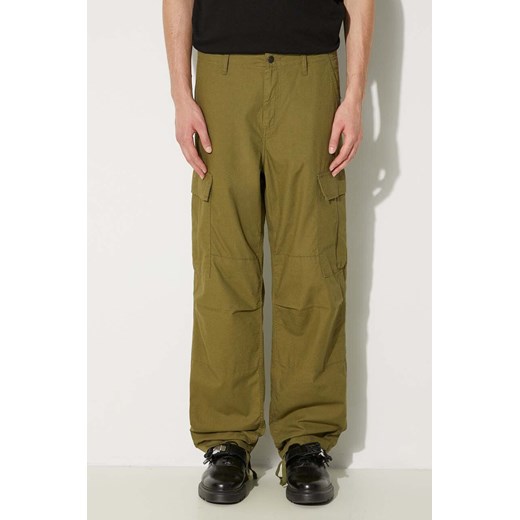 Carhartt WIP spodnie bawełniane Regular Cargo Pant kolor zielony w fasonie cargo I032467.2BQ02 ze sklepu PRM w kategorii Spodnie męskie - zdjęcie 174795538