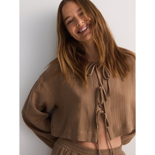 Reserved - Bluzka z wiązaniem - brązowy Reserved M Reserved