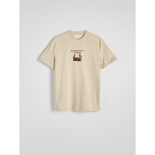 Reserved - T-shirt comfort z nadrukiem - beżowy ze sklepu Reserved w kategorii T-shirty męskie - zdjęcie 174805079