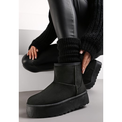 Czarne Śniegowce za Kostkę na Platformie Ocieplane Futerkiem Divena ze sklepu renee.pl w kategorii Śniegowce damskie - zdjęcie 174807237