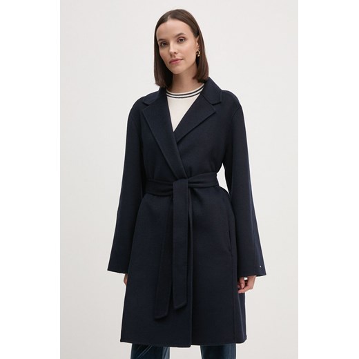 Tommy Hilfiger płaszcz wełniany kolor granatowy przejściowy oversize WW0WW43603 ze sklepu ANSWEAR.com w kategorii Płaszcze damskie - zdjęcie 174809069
