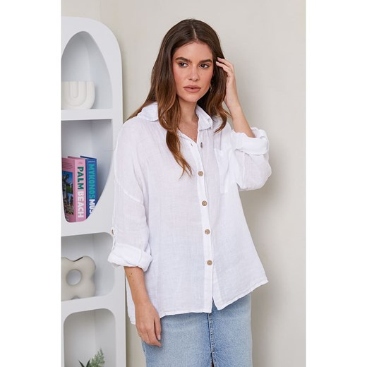 Rodier Lin Lniana koszula w kolorze białym ze sklepu Limango Polska w kategorii Koszule damskie - zdjęcie 174810707