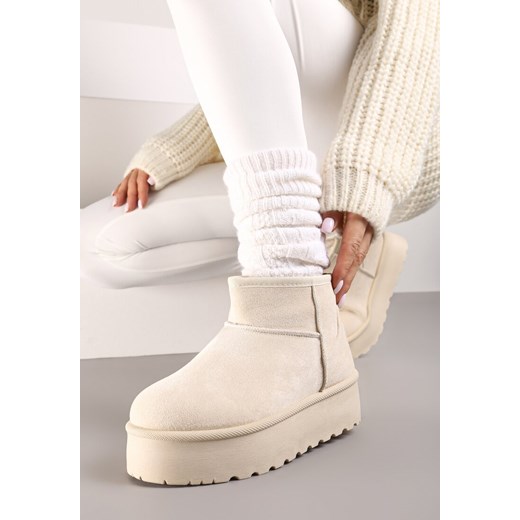 Beżowe Krótkie Śniegowce na Platformie Lysindra ze sklepu born2be.pl w kategorii Śniegowce damskie - zdjęcie 174812365