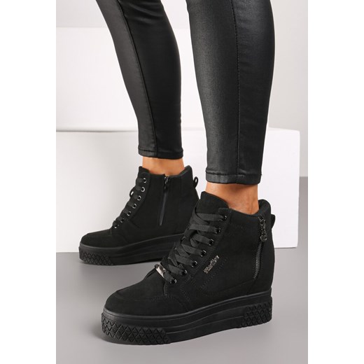 Czarne Sneakersy na Koturnie z Metalicznymi Detalami i Dodatkowym Suwakiem Dailise ze sklepu renee.pl w kategorii Buty sportowe damskie - zdjęcie 174813146