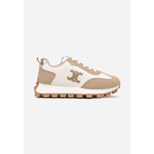Ciemnobeżowe Sznurowane Sneakersy na Płaskiej Podeszwie Ozdobione Metalicznymi Renee 41 wyprzedaż renee.pl